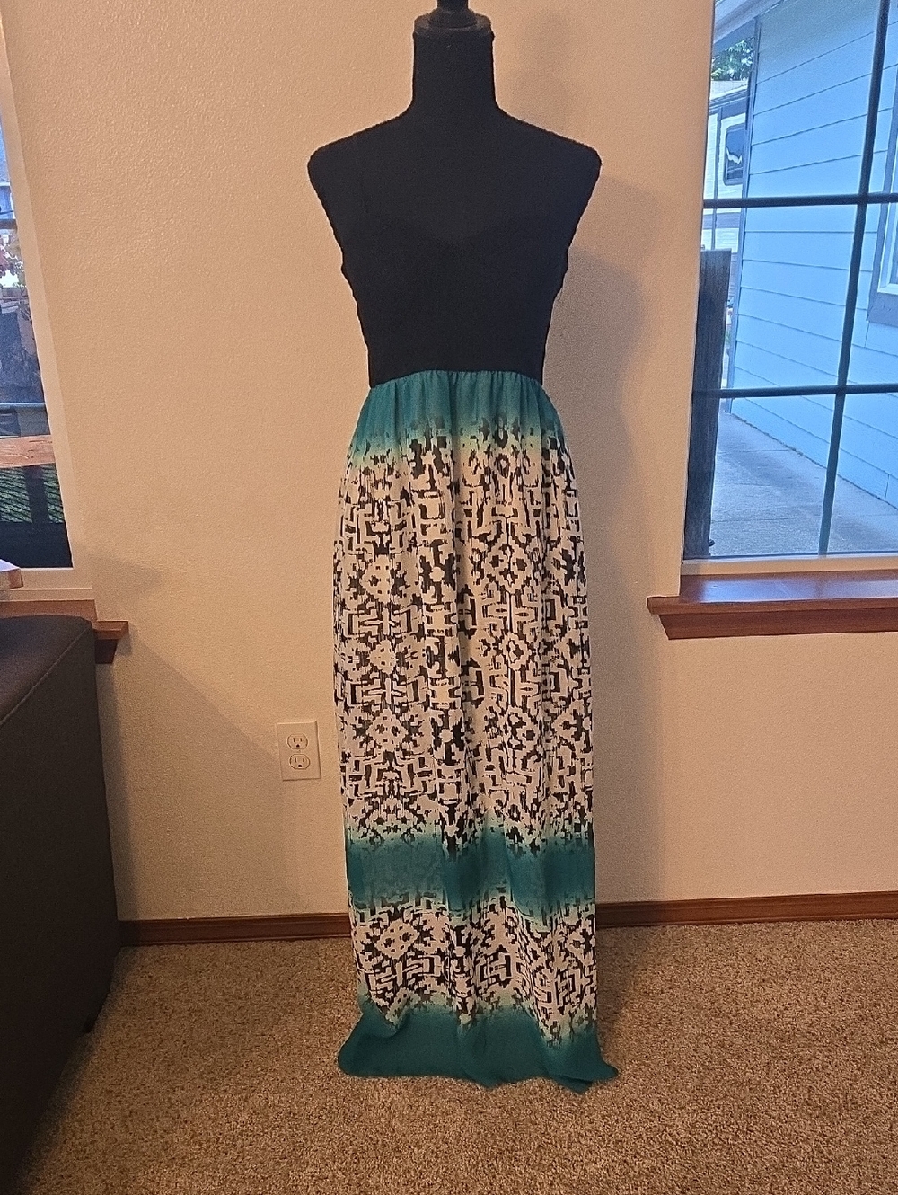 Three Hearts Black & Teal Printed Maxi Dress